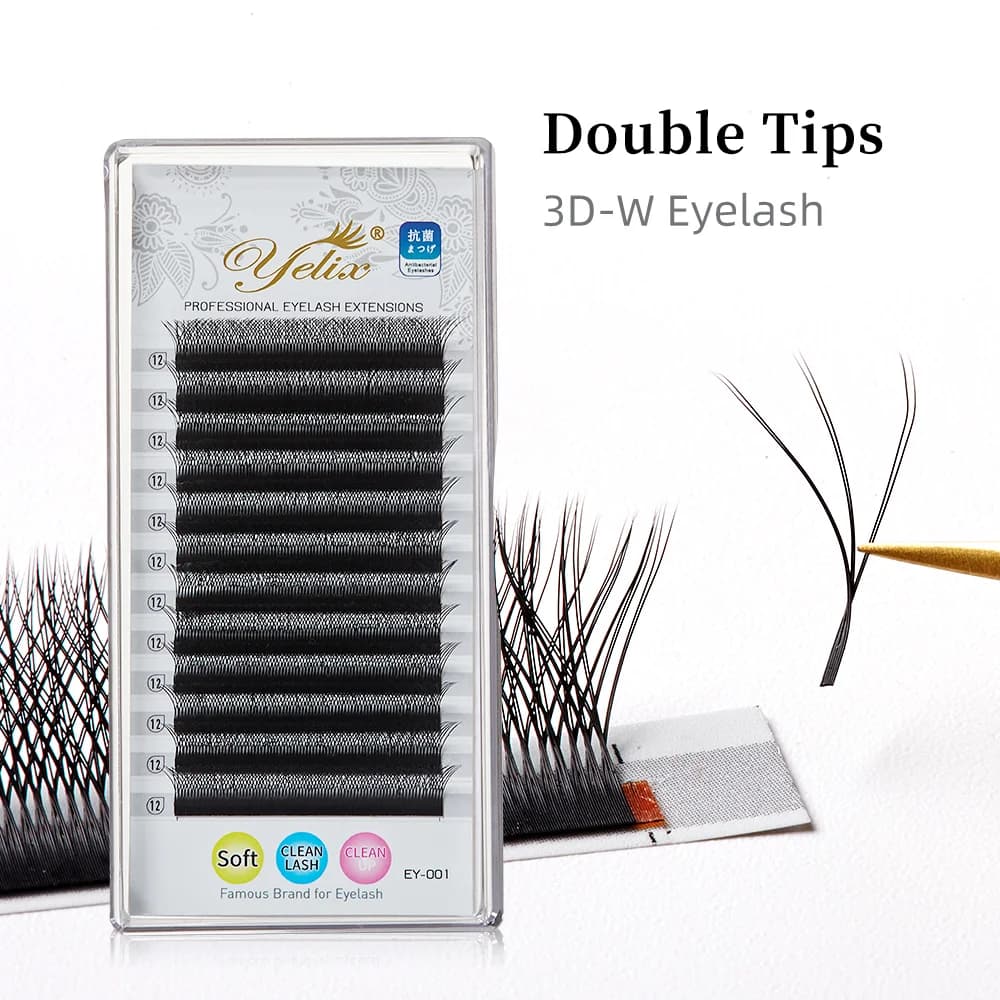 Готовые ресницы Double Tip 3D W-образные с эффектом автоцветения