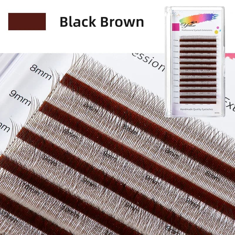 Наращивание ресниц Dark Brown, пучки Y-образные 2D, ультратонкие готовые веера